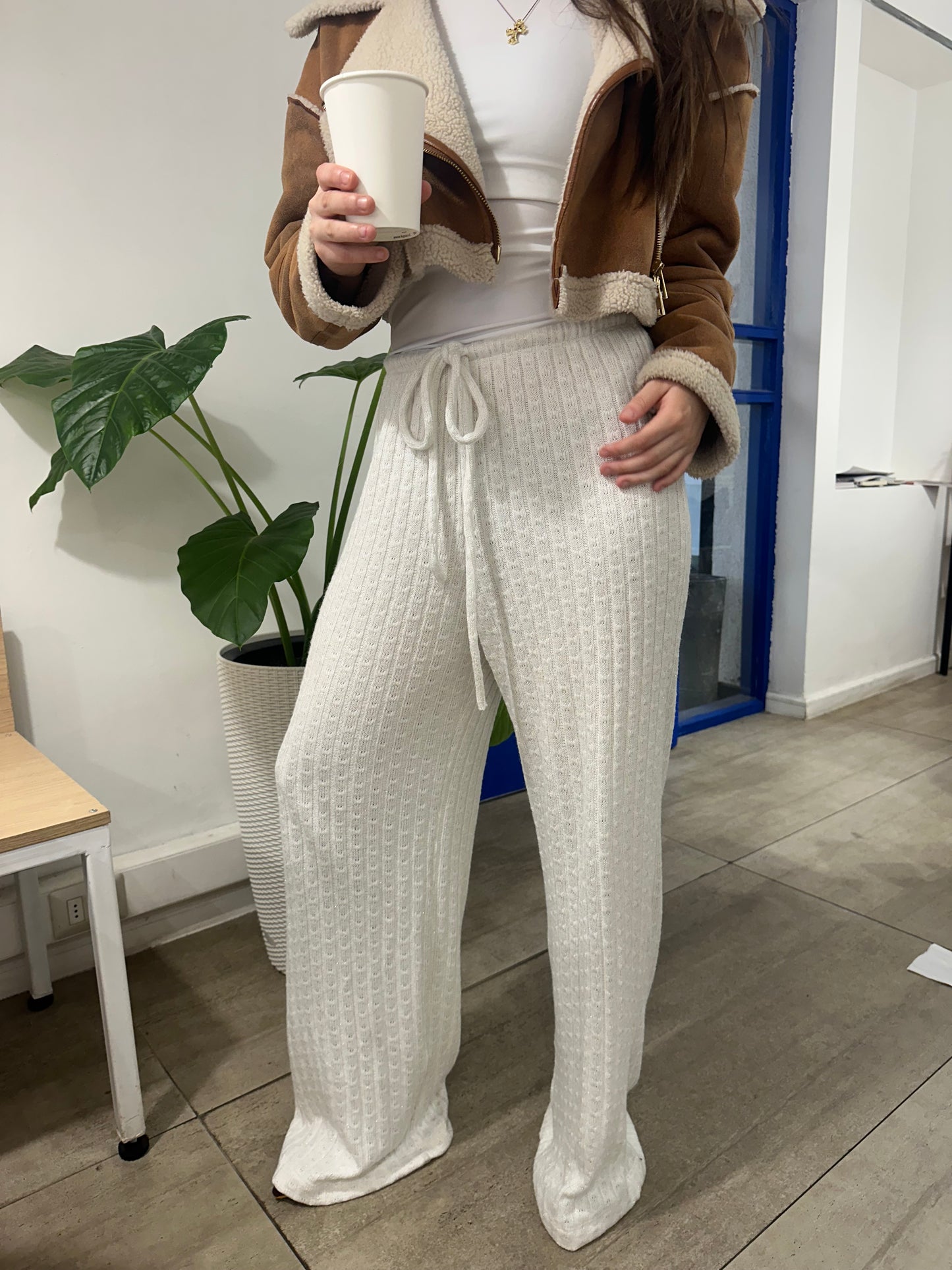 Pantalón Lanilla Tejida Blanco