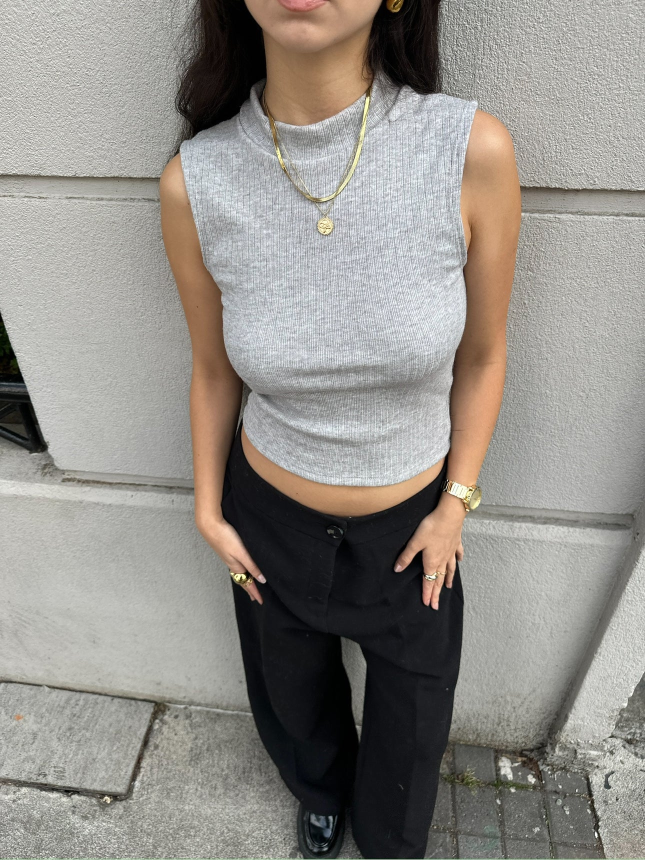 Top Lanilla Halter Gris